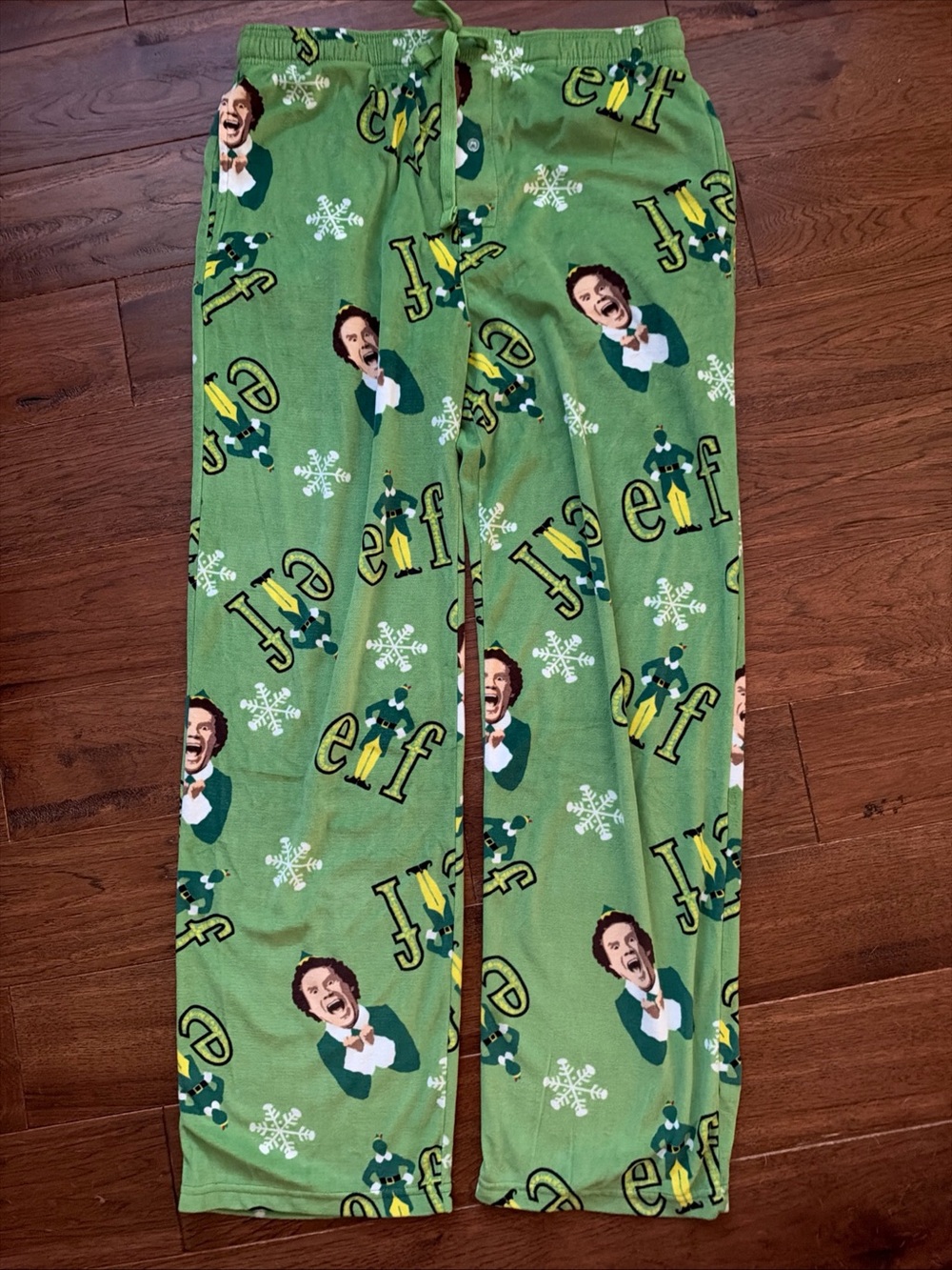 Elf The Movie Velour Sleep Pants Large Pockets Drawstring Green Christmas Pjs